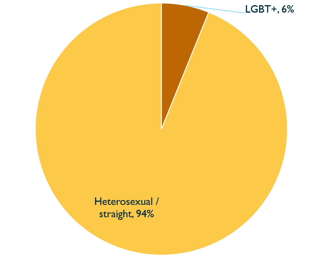 Pie chart showing sexual orientation of Inquiry staff, 2020. Described under 'Description for Chart 8'.